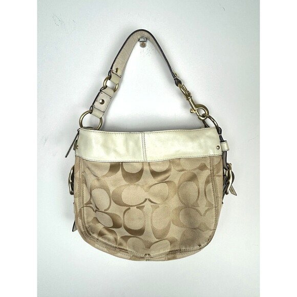 COACH Zoe Gold Jacquard Canvas + Leather Signature C Shoulder Bag Purse - Picture 16 of 16